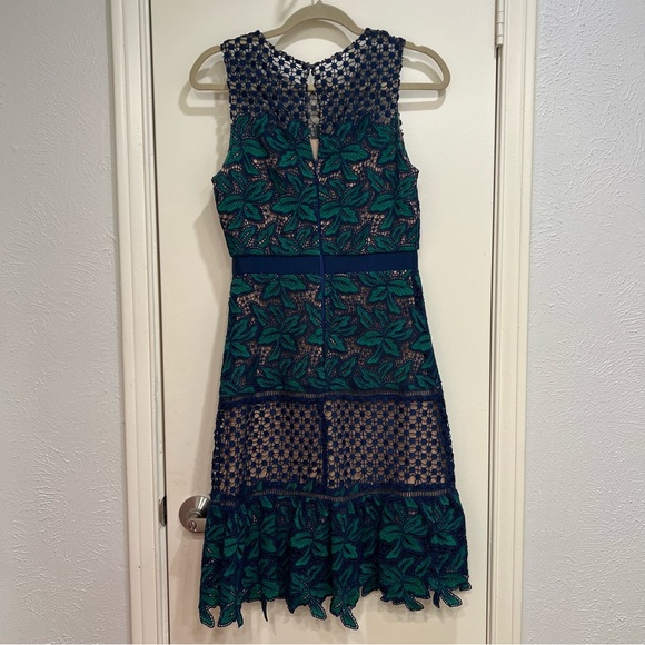 Belle by Badgley Mischka Deanndra Embroidered A-Line Dress Emerald Navy - Picture 9 of 10